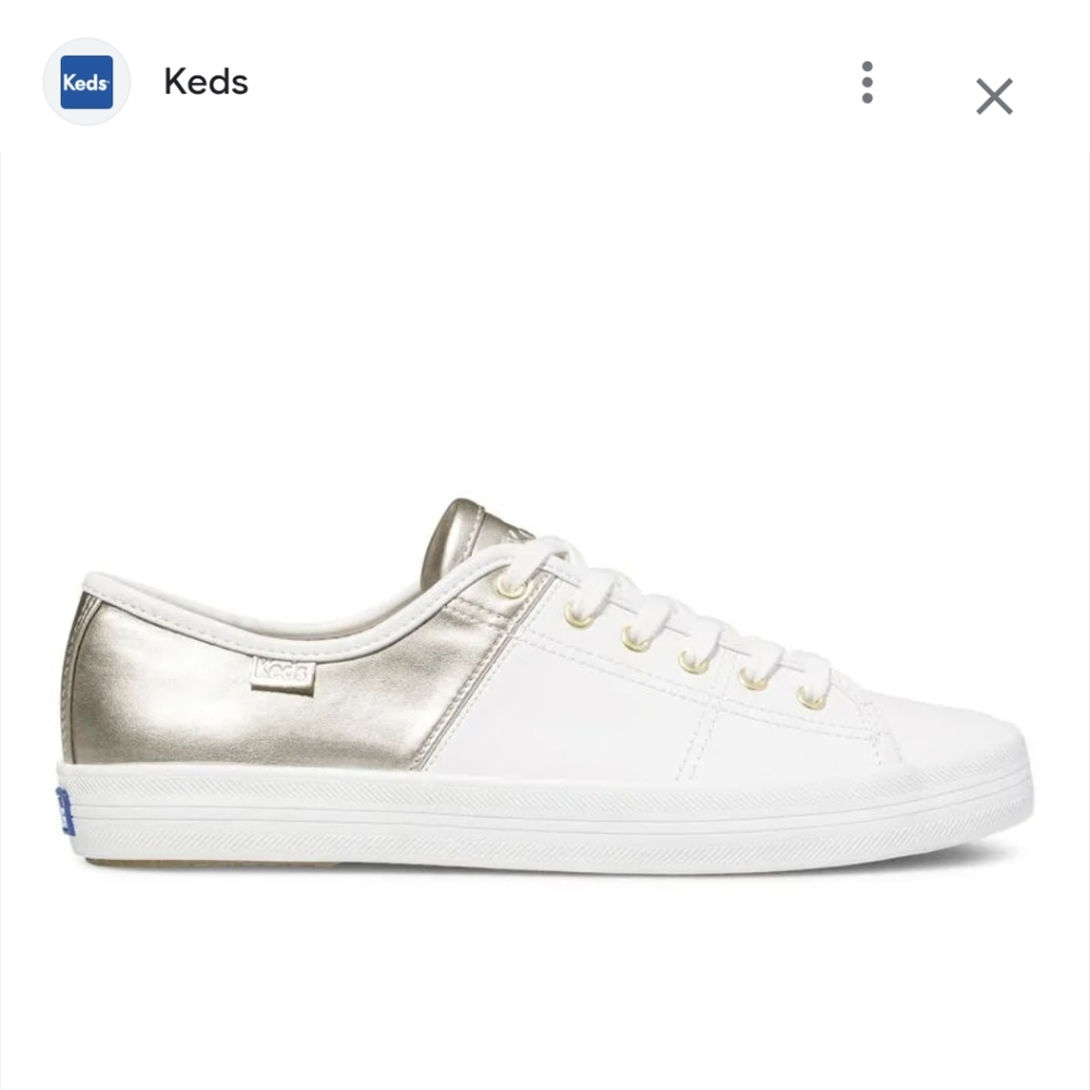 Keds Women's Kickstart 50/50 Leather Metallic White & Gold Sneaker, 8.5